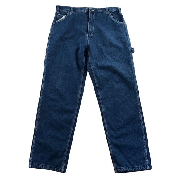 Five Brother Mens Carpenter Jeans Size 38x32 Blue Denim Fleece Line Workwear - Picture 1 of 16